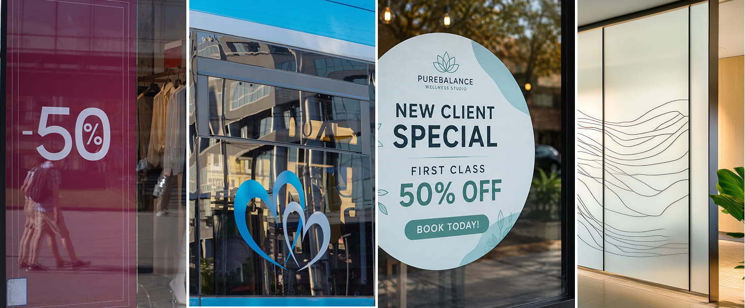 Commercial window graphics and frosted vinyl decals.