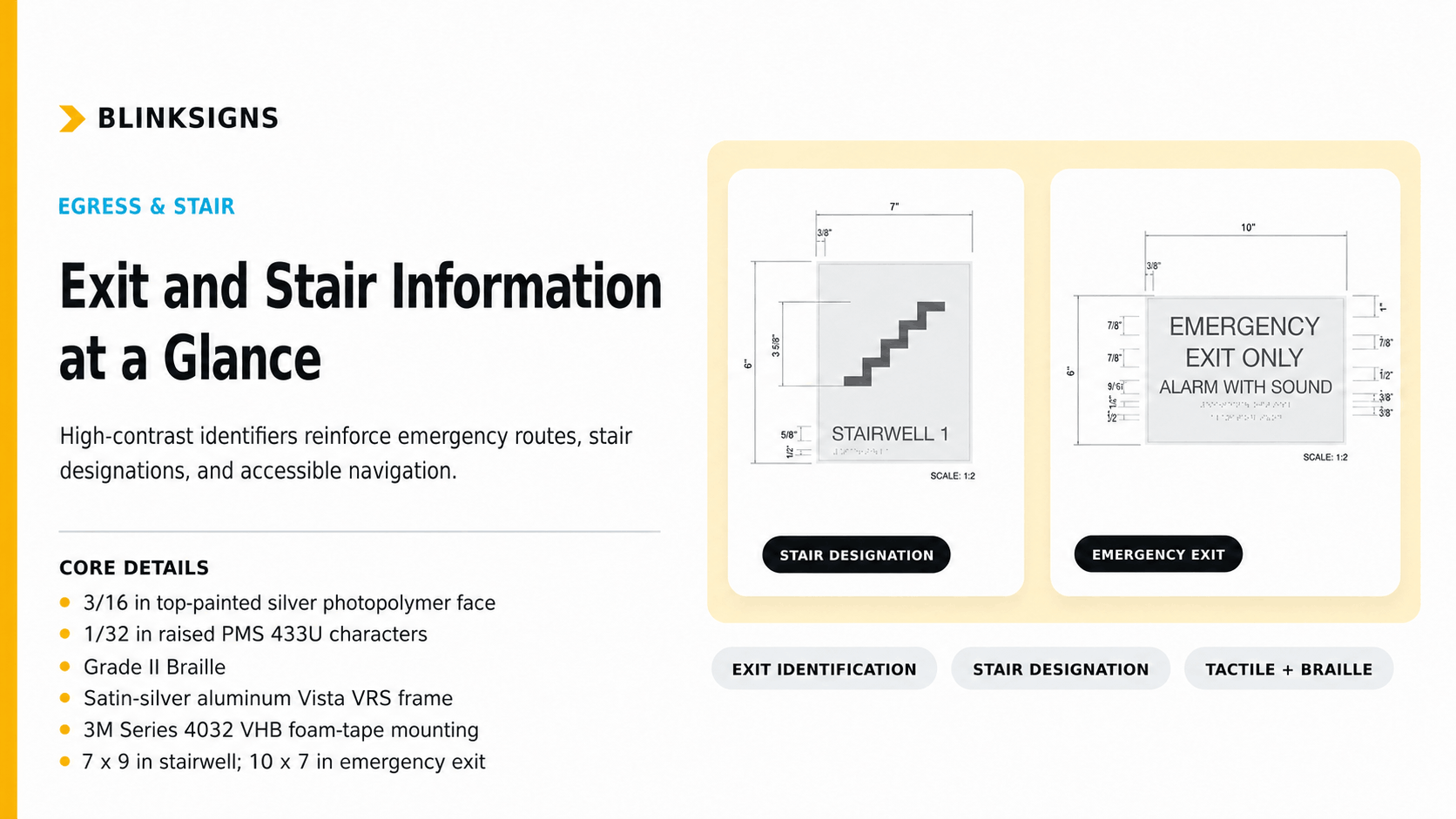 Emergency exit and stairwell egress safety signage specifications for Amazon data center